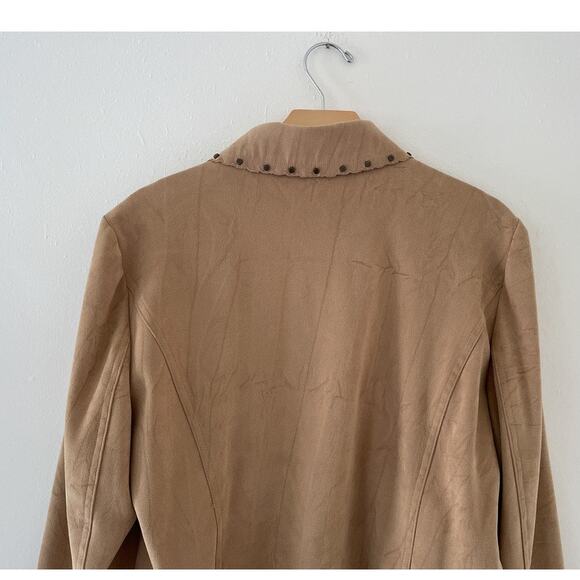 Vtg Y2K Tan Micro Suede Studded Collared Cropped Jacket Sz M Minimal Western - Picture 5 of 9